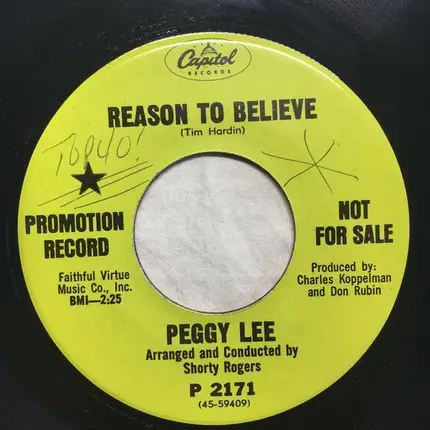Peggy Lee - Reason To Believe