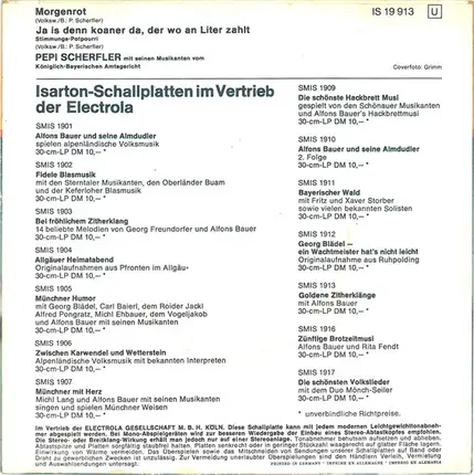 Pepi Scherfler Und Seine Musikanten Vom Königlich-Bayerischen Amtsgericht - Morgenrot / Ja Is Denn Koaner Da, Der Wo An Liter Zahlt