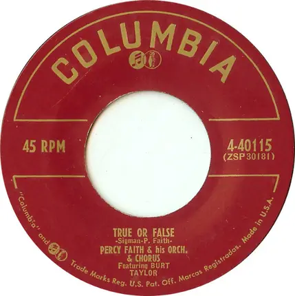 Percy Faith & His Orchestra - Ev'rybody Loves Saturday Night / True Or False