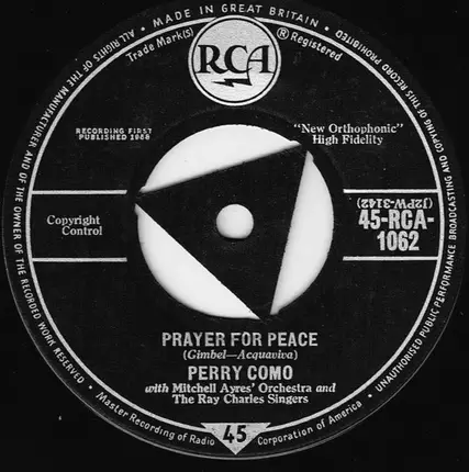Perry Como With Mitchell Ayres And His Orchestra And The Ray Charles Singers - I May Never Pass This Way Again / Prayer For Peace