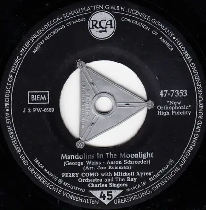 Perry Como With Mitchell Ayres And His Orchestra And The Ray Charles Singers - Love Makes The World Go 'Round / Mandolins In The Moonlight