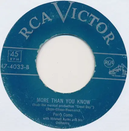 Perry Como With Mitchell Ayres And His Orchestra - Without A Song / More Than You Know