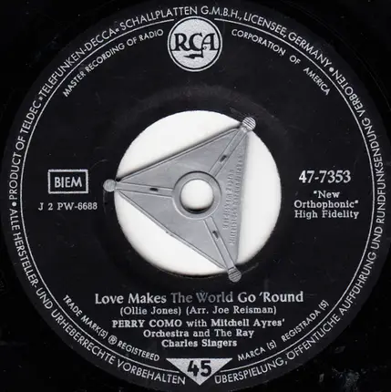 Perry Como With Mitchell Ayres And His Orchestra And The Ray Charles Singers - Love Makes The World Go 'Round / Mandolins In The Moonlight