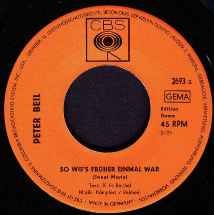 Peter Beil - So Wie's Früher Einmal War (Sweet Maria)