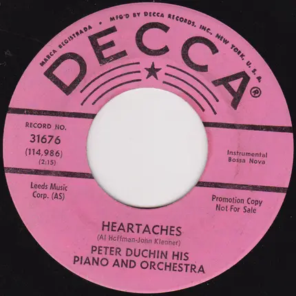 Peter Duchin, His Piano And Orchestra - Sink Or Swim / Heartaches