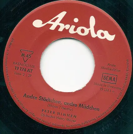 Peter Hinnen - Andre Städtchen, Andre Mädchen