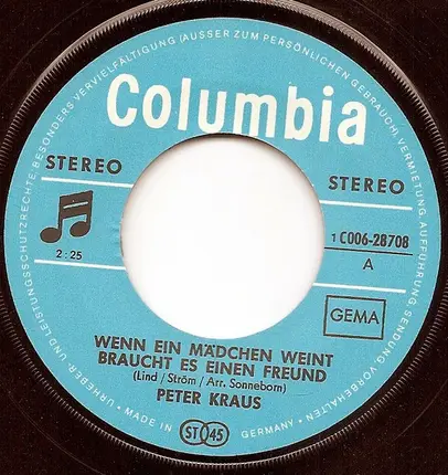 Peter Kraus - Wenn Ein Mädchen Weint, Braucht Es Einen Freund / Viva Maria