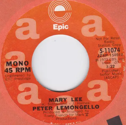 Peter Lemongello - Mary Lee