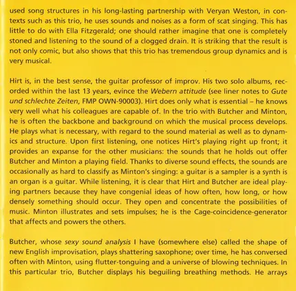 Phil Minton / John Butcher / Erhard Hirt - Two Concerts