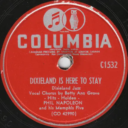 Phil Napoleon And His Memphis Five - Dixieland Is Here To Stay / I Wish I Could Shimmy Like My Sister Kate