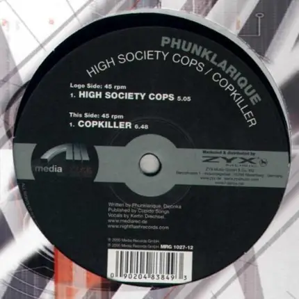 Phunklarique - High Society Cops-Copkiller (Vinyl Single)