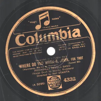 Piccadilly Revels Band - Crazy Words, Crazy Tune (Vo-Do-De-O) / Where Do You Work-A John