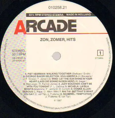 Piet Veerman / George Baker Selection / Wind / Judy Boucher a. o. - 16 Zon, Zomer, Hits!