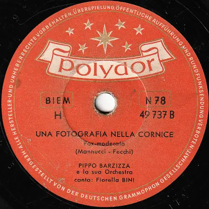 Pippo Barzizza E La Sua Orchestra , Adriano Valle , Fiorella Bini - Ci.. Ciu.. Ci.. Cantana Un Usignol / Una Fotografia Nella Cornice