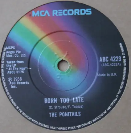 Poni-tails / Joe Bennett And The Sparkletones - Born Too  Late / Black Slacks