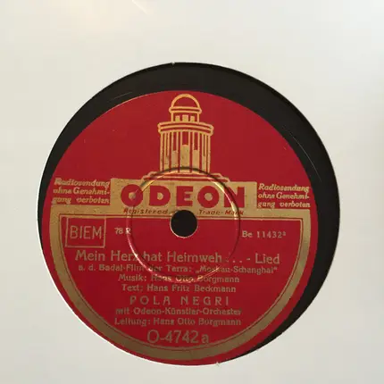 Pola Negri Mit Odeon-Künstler-Orchester - Mein Herz Hat Heimweh... / Ich Möchte Einmal Nur Mein Ganzes Herz Verschwenden