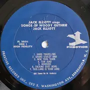LP - Ramblin' Jack Elliott - Jack Elliott Sings The Songs Of Woody Guthrie - Mono, Blue Labels In Earlier Cover
