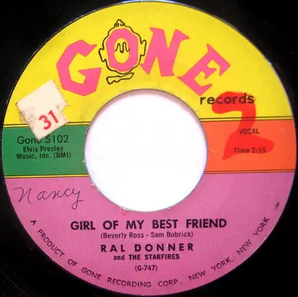 Ral Donner And The Starfires - Girl Of My Best Friend / It's Been A Long Long Time