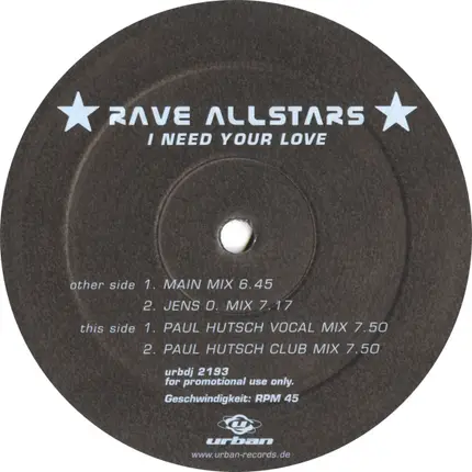 Rave Allstars - I Need Your Love