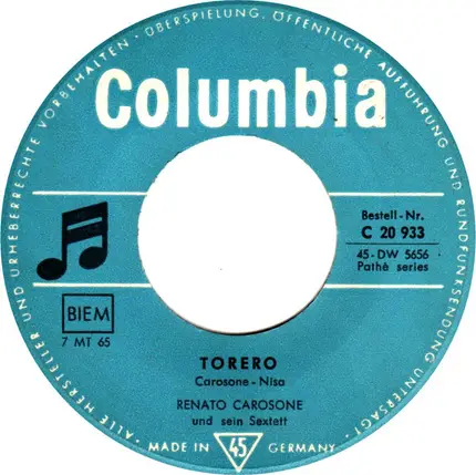 Renato Carosone E Il Suo Sestetto - Piccolissima Serenata / Torero