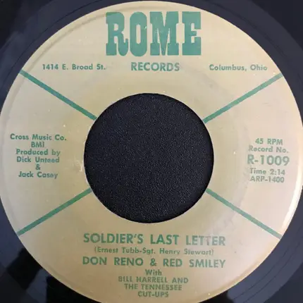 Reno And Smiley With Bill Harrell And The Tennessee Cut-Ups - Highway 52 / Soldier's Last Letter