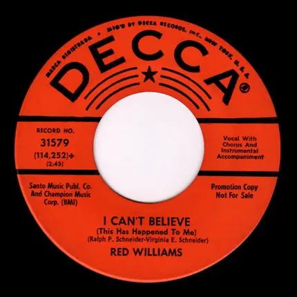 Red Williams - I Can't Believe (This Has Happened To Me)