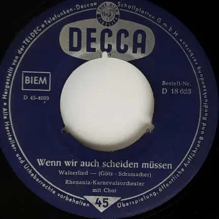 Rhenania-Karnevalorchester - Am Binger Loch / Wenn Wir Auch Scheiden Müssen