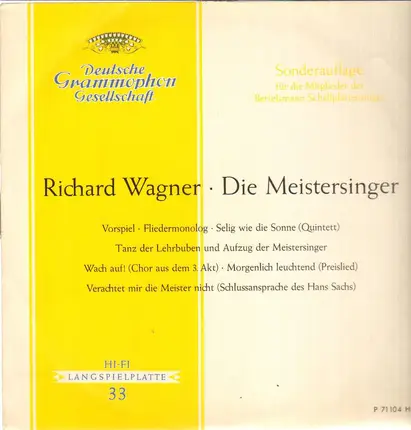 Richard Wagner / Ferdinand Leitner, W. Windgassen, A. Kupper, Münchener Philharmoniker - Die Meistersinger