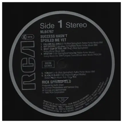 Rick Springfield - Success Hasn't Spoiled Me Yet