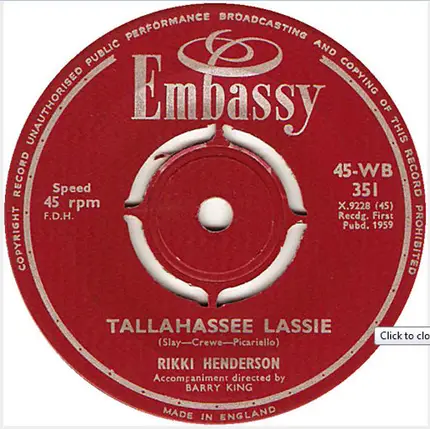 Rikki Henderson - Only Sixteen / Tallahassee Lassie