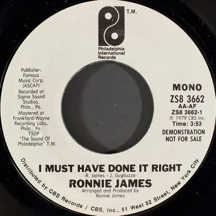 Ronnie James - I Must Have Done It Right