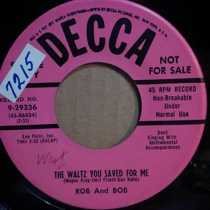 Rob And Bob - One Day Later / The Waltz You Saved For Me