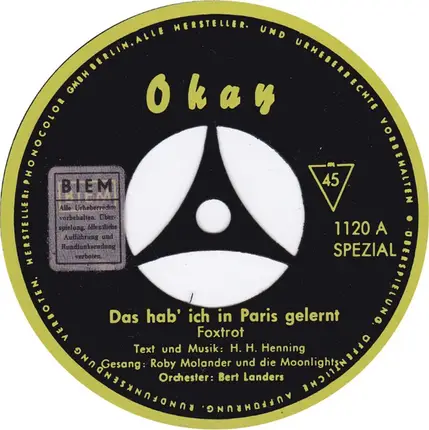 Roby Molander Und Die Moonlights , Orchester Bert Landers - Das Hab' Ich In Paris Gelernt