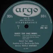 LP - Handel / Arne / Boyce / Hook - Robert Tear Sings Handel, Arne, Boyce, Hook - Insert