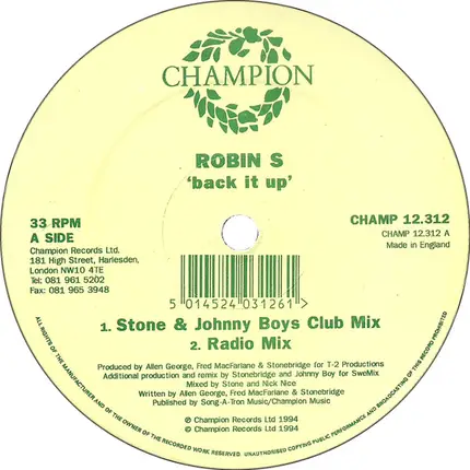 Robin S - Back It Up