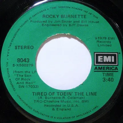 Rocky Burnette - Tired Of Toein' The Line / Boogie Down In Mobile, Alabama