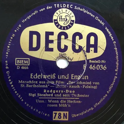 Rodgers-Duo , Orchester Sigi Stenford - Wenn Die Heckenrosen Blüh'n / Edelweiß Und Enzian