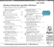 CD - Lasso / Palestrina/ Monteverdi / Casulano a.o. - Marien-Motetten Grosser Meister