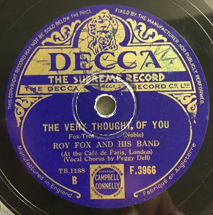 Roy Fox & His Band - My Sweet / The Very Thought Of You