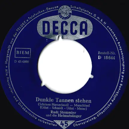 Rudi Stemmler und Die Heimatsänger - Wenn Ich Nicht Wandern Kann / Dunkle Tannen Stehen