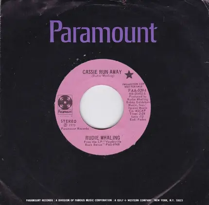 Rudie Whaling - Cassie Run Away / I'm Surprised It Didn't Rain Today