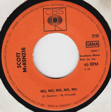 Scott McKenzie - Celeste / No, No, No, No, No