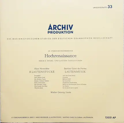 Parma / Neusiedler / Walter Gerwig - 8 Lautenstücke, Lautenmusik