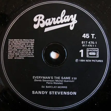 Sandy Stevenson - Everyman's The Same / Alone
