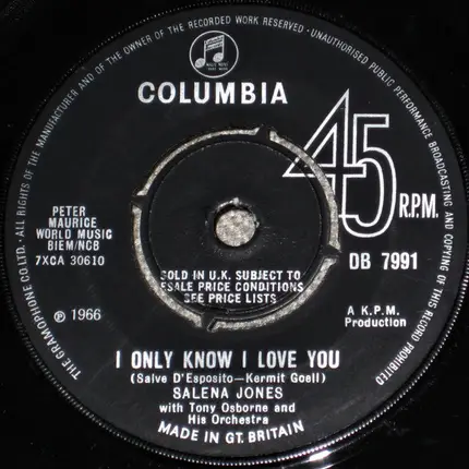 Salena Jones With Tony Osborne And His Orchestra - I Am Yours (Mon Credo) / I Only Know I Love You