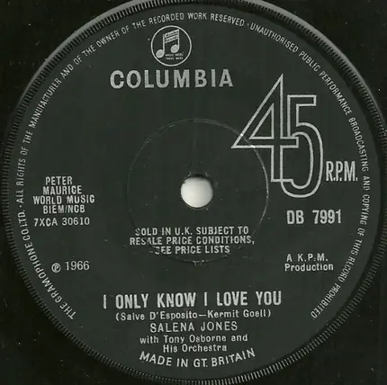 Salena Jones With Tony Osborne And His Orchestra - I Am Yours (Mon Credo) / I Only Know I Love You