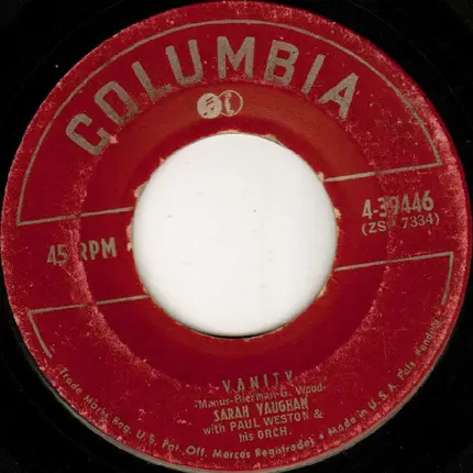 Sarah Vaughan With Paul Weston And His Orchestra - Vanity / My Reverie