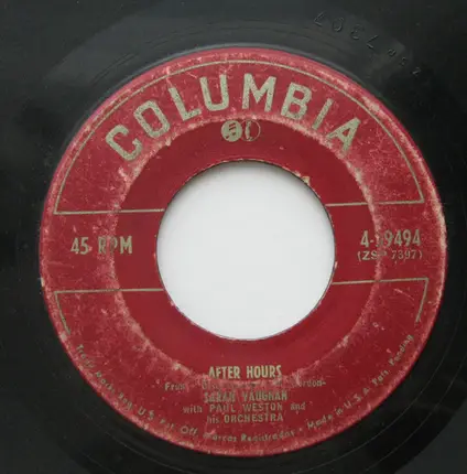 Sarah Vaughan With Paul Weston And His Orchestra - Out O' Breath / After Hours