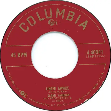 Sarah Vaughan with Percy Faith & His Orchestra - Time / Linger Awhile