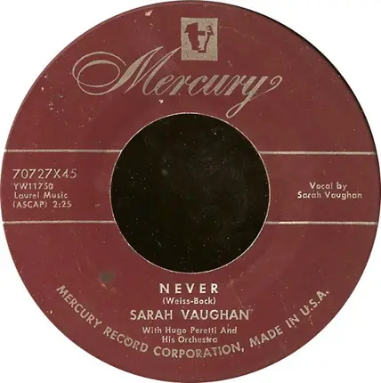Sarah Vaughan - Never / C'Est La Vie
